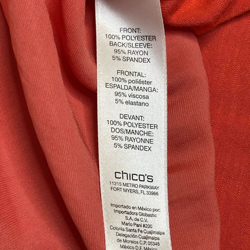 Chicos Top Size 3 Womens XL Orange 3/4 Sleeve Lightweight Knit Peasant Blouse - Picture 8 of 8
